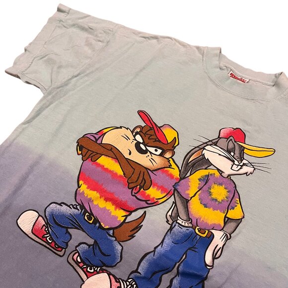 VTG Looney Tunes Bugs Bunny Taz Hip Hop Shirt Mens Large Tie Dye Novel Teez Blue - Picture 4 of 5
